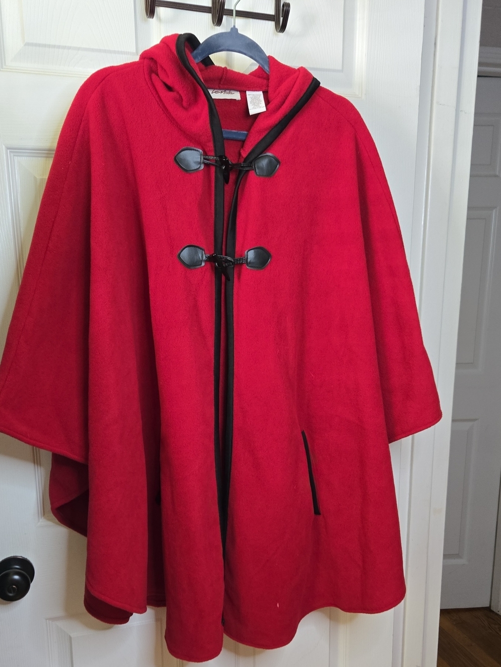 Vero Moda Red Hooded Toggle Cape with Black Trim